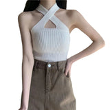 Fongt Sling Small Vest Women's Summer Pink Short Hanging Neck Sexy Outside Wearing Small