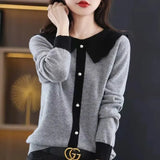 Collar Knitted Sweater Women's 2024 Spring And Autumn New Loose Bottomed Sweaters Show Thin Foreign Style Sweaters-Outfit