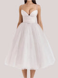 Sweetheart Neckline Strap Tulle Frill Midi Dress-Outfit