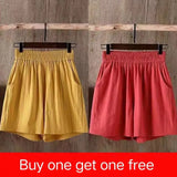 Women's Summer Shorts 100% Cotton High Waist Shorts Loose Casual Solid Shorts Pants Streetwear Elastic Waist Buy One Get