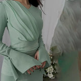 Fongt Temperament Micro-Trumpet Folded Cross Superimposed Tying Belt Girded Waist Dressing Spliced High-Waisted Dress