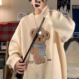 Hop Lamb Fleece Bear Cute Embroidery Oversized Sweater Men Couples O-neck Soft Winter Knitted Pullover Winter Kawaii
