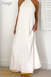 Sleeveless Backless Maxi Dress Summer Women Sexy Floral Sundress Beach Boho Dress Loose Holidy Long Dresses White