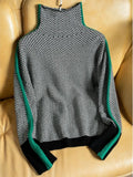 Women's Turtleneck Sweater 2023 Winter Printted Elegant Top Casual Loose Warm Office Black and White Oversize Pullover for Women-Outfit