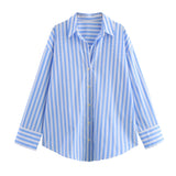 Fongt Casual Shirt 2025 Spring And Summer Temperament Long-Sleeved Collar Loose Striped Print Female Top