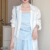 Fongt Temperament Lazy Style A Set Of Thin Shirt Folds Design Smear Tsets Women's Boobs Half-Dress Women's Suit