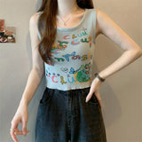 Fongt New Retro Small Vest Women Wear Chic Print Slime Sleeveless Knitting