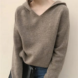 2021 New Autumn Winter Women Sweaters Pullovers Hooded Minimalist Style Korean Style Elegant Lady Solid Tops
