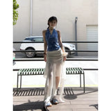 Fongt Girls Wear Bow Print Hanging Neck Vest Women High Waist Design Screen Irregular Skirt