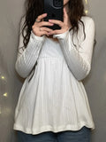 Fongt 2025 New Solid Color Base High-Rise A Swing Thin V Collar Pure Lust Lace Splicing Long-Sleeved T-Shirt New
