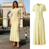 Fongt Retro Style Short-Sleeved Collar Knitted Hollow Pattern Dress Dress Dress Dress Dress Dress Dress