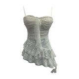 Fongt Shoot Sweet Spice Girls Irregular Lotus Side With Chest Pad Sling Vest Sexy Lace Sleeveless Top 1139