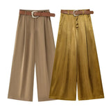 Fongt New Fashion 100 With Belt Silk Silk Sleet Straight Trousers