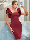 2022 New Summer Fashion Women Bodycon Dress Sexy Ruffles Sleeve Elegant Lace Celebrity Evening Runway Party Dress