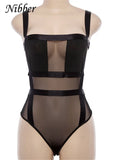 Sexy Backless See-through Bodysuit Women's Top Spring New Hollow Out Black Jumpsuit Ladys Floral Shoulder Strap Bodysuit-Outfit