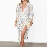 Fongt New Women's Temperament Elegant Snake Print Shirt Long Sleeve Open Skirt Loose Set