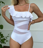 2023 Sexy New Lotus Edge Mesh Splicing Body Swimsuit