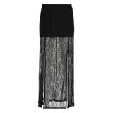 Fongt Pure Desire Wind Lace Stitching Perspective Skirt Female New High Waist Show Thin Slit A Word Swing Skirt-Outfit