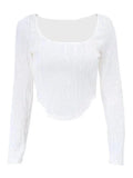 2024 Early Autumn New French Design Feeling Folded U Collar Simple Solid Color Long Sleeve Top Lady