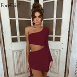 Sexy One Shoulder Mini Dress Women Winter Black White Irregular Strapless One Sleeve Bodycon Party Club