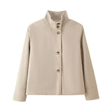Fongt Winter Women's Fashion With Pure Color Single Buckle Collar Loose Wool Coat
