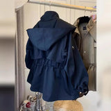 Fongt Korea's Dongdaemun Design Sense Of A Small Relaxed Leisure Drawstring Waist Workwear Windwear Coat Women's Spring And Autumn Short