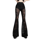 Fongt Summer New Women's Casual Pants Dark Sexy Body-In-Print Lace High-Waisted Flared