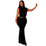 Fongt Summer New Solid Women's Wear Collar Umbilical Collar High-Waisted Hip Skirt Suit