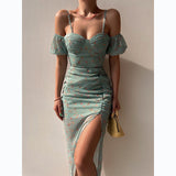 Fongt And Summer 2023 New Flower Print Wrapped Chest Irregular Sling Dress 22083-Outfit