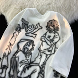 Fun Comics Graffiti Oversized T Shirt Mens Hip Hop Loose Short Sleeve Y2k Top Japan Harajuku Couples Kawaii