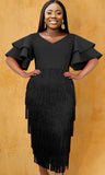 Fongt Collared Leaf Sleeve High-Waist Eso Party Suit Women's Dress Dress