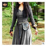 Fongt Autumn And Winter Women Solid Color Waist Long Sleeve Dress Retro National Style Collar