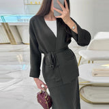 Fongt Knitted Knitted With Long Sleeve Open Shirt Two-Piece Set In The Long-Sleeved Skirt In The Autumn/Winter Of 2025