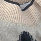 Sweater Women's Mock Neck Vintage Loose Knitted Tops Elegant Crochet Jumper Trend Long Sleeve Pullover Korean