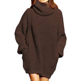 Fongt And Winter New Fashion Long Sleeve High Collar Pocket Long Dress Loose Sweater