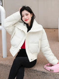 Thicken Parkas Slim Short Jackets Women Korean Warm Plush Lapel Coats Casual Down Cotton Oversized Pink Crop