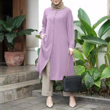 ZANZEA Women Full Sleeved Muslim Blouse Islamic Clothing Fashion Buttons Down Solid Long Blouse Tops Kaftan Casual Solid Blusas 703-1-Outfit