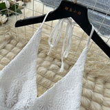 Fongt Holiday Set Women In Summer Pure Want To Close Waist Hanging Neck Lace Splicing Sling Vest Fairy Chiffon Half-Body Skirt