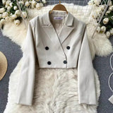 Fongt Temperament Short Double Buckle Suit Jacket Female High-End Velvet Mesh Sling Dress Two Sets