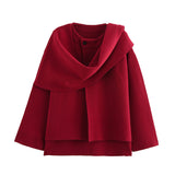 Fongt New With Asymmetric Scarf Short Loose Knit Coat