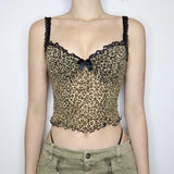 Girl Wind Leopard Print Sexy Net Sling Female Bow Tie Lace Splicing Agaric Edge Pure Desire Vest-Outfit