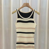 Dopamine Striped Knitted Sling Dress Autumn New Korean Version Of The Famous Mid-Long Waistcoat Skirt
