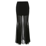 Fongt New 2024 Autumn Women's Dress Is A Solid Color High Waist Mesh Skirt-Outfit
