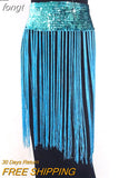 Rave Wear Outfits Clothing Tassel Fringe Midi Skirt Women Solid Sequin Burning Party