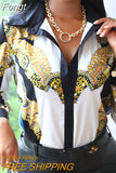 Women Elegant Floral Print Blouse Shirt 2023 Autumn New Casual Long Sleeve Button Tops Lady Sexy Bandage Turn-Down Collar