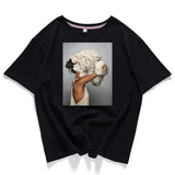 Neck Short Sleeve Loose Harajuku Avatar Print Chic Women's T-shirt Summer Korean Version 95% Cotton Stretch Female