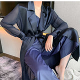 Women Clothes Windbreaker Women 2023 New Mid Long Autumn Thin Coat Organza Sleeve Acetate Coat