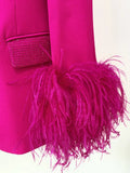 STREET Newest 2023 Designer Jacket Women's Natural Feathers Embellished Diamonds Single Button Beaded
