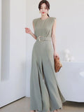 Fongt Sister Fan OL Temperament Conjoined Broad Leg Pants Summer Style Korean Temperament Show Thin Open Fork Fashion Professional Jumpsuit