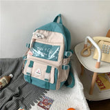 Badge Ita Women Backpack Transparent Contrast Color College Gilrs Schoolbags Female Flap Multi-pocket Laptop